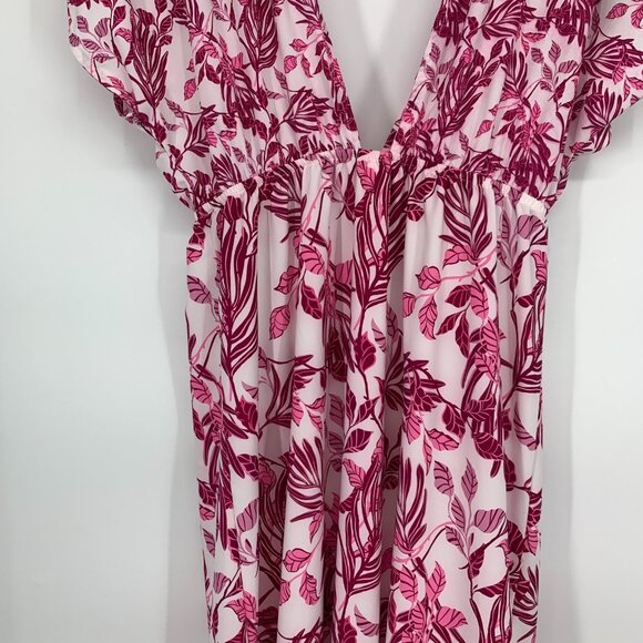 Cosita Linda Dress Pink Maxi Swim Coverup Floral Print VNeck Tassel - Picture 14 of 16